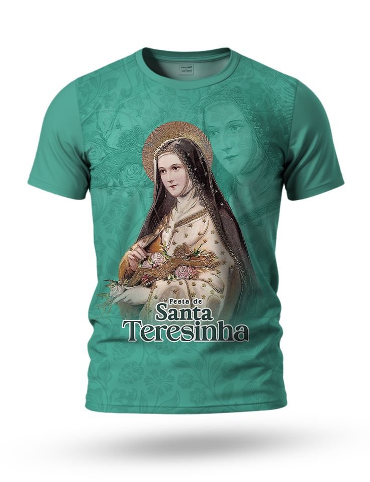 Arte camiseta de Santa Teresinha 04 tema verde turquesa