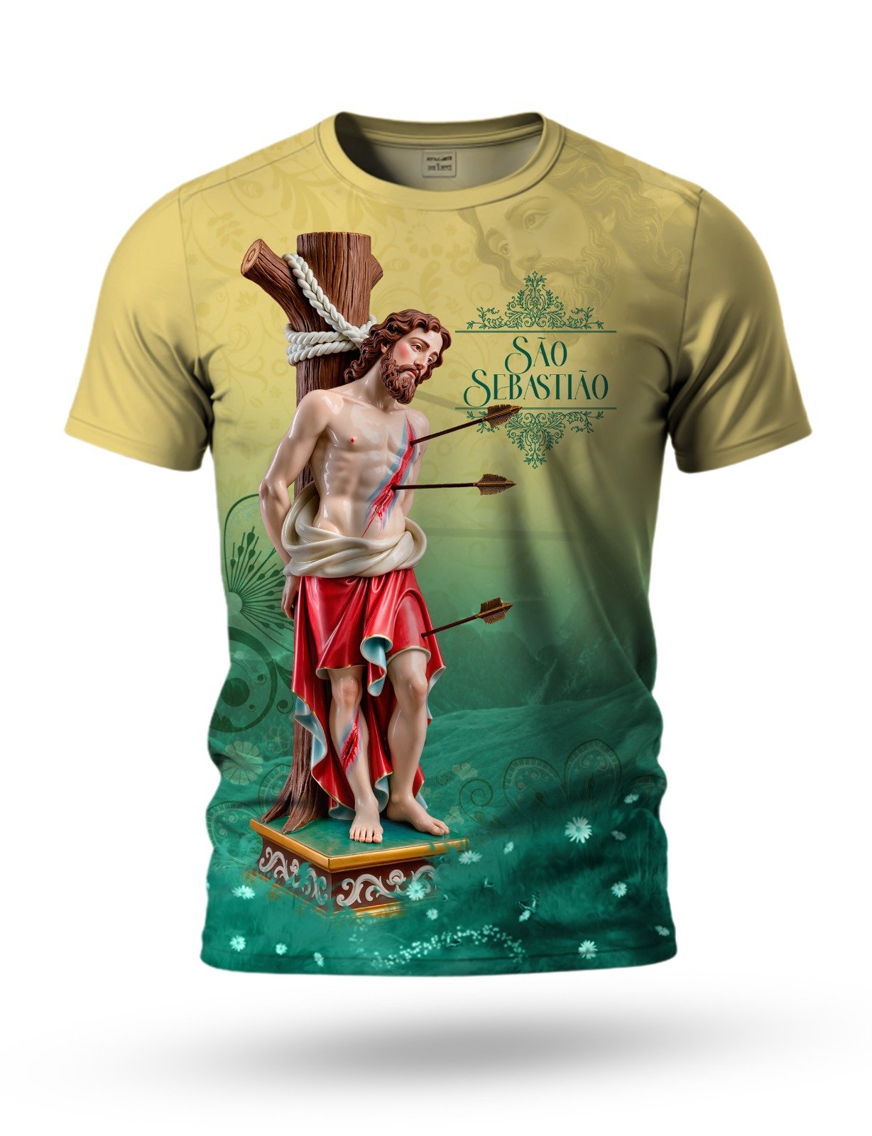 Arte camiseta de São Sebastião 02 tema amarelo e verde